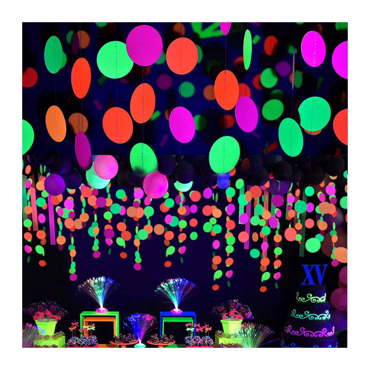 Neon-Papier-Glühbanner in 5 Farben, 3 m hängende Party-Dekoration, im Dunkeln leuchtend und UV-reaktiv - Bild 4