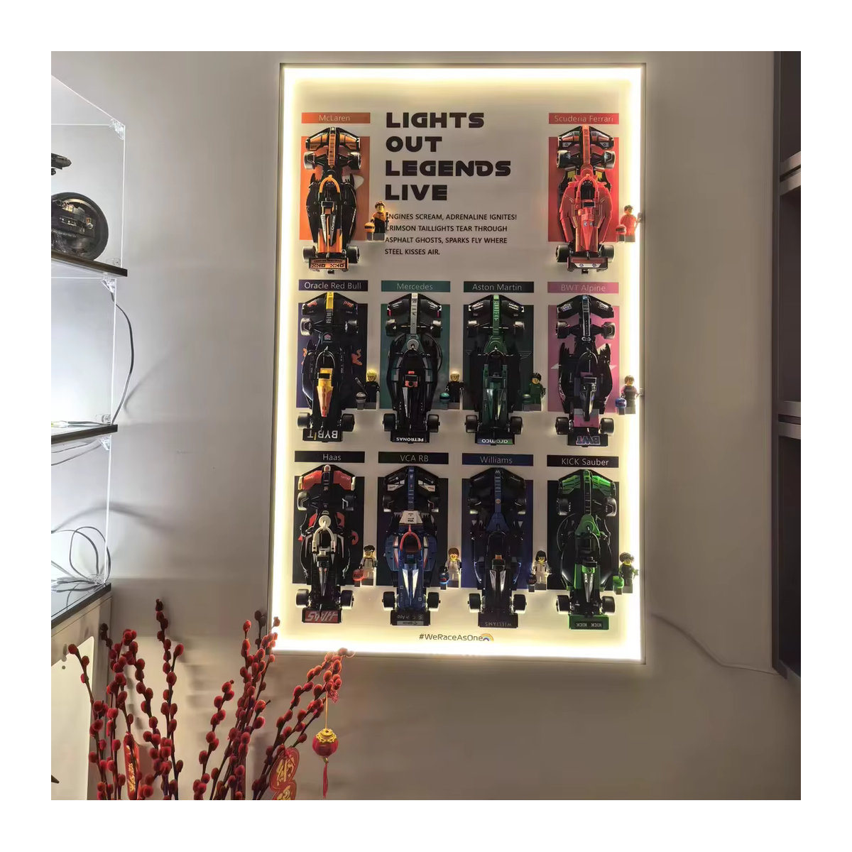NEUDisplay Wandhalterung für LEGO Speed Racing Series F1 Modell Autos, Display Box Wandboard in Schwarz und Rot mit Checkered Design - Bild 4
