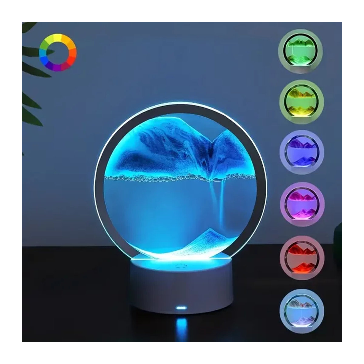 NEWBIRTH Dynamisches 3D-Sanduhr-Nachtlicht Tischlampe aus Glas in Blau und Bunt mit USB-Anschluss für Wohnzimmer, Büro und Schlafzimmer - Bild 1
