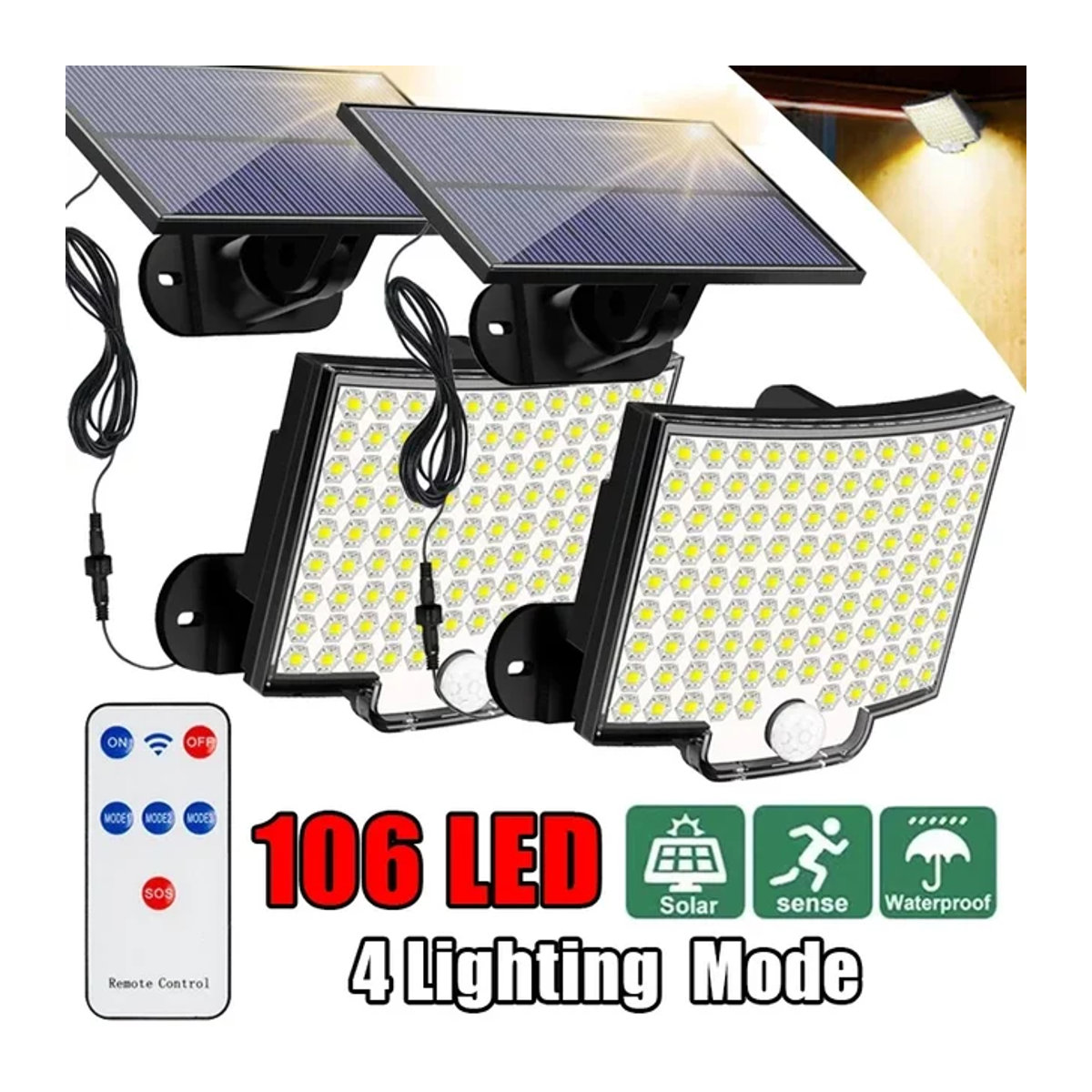 NEWBIRTH LED Solar-Bewegungsleuchte Außenstrahler Schwarz mit 106 LEDs und 4 Arbeitsmodi für Garten und Garage - Bild 1