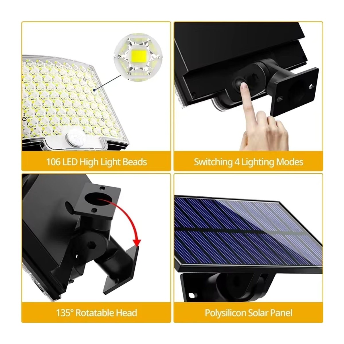 NEWBIRTH LED Solar-Bewegungsleuchte Außenstrahler Schwarz mit 106 LEDs und 4 Arbeitsmodi für Garten und Garage - Bild 2