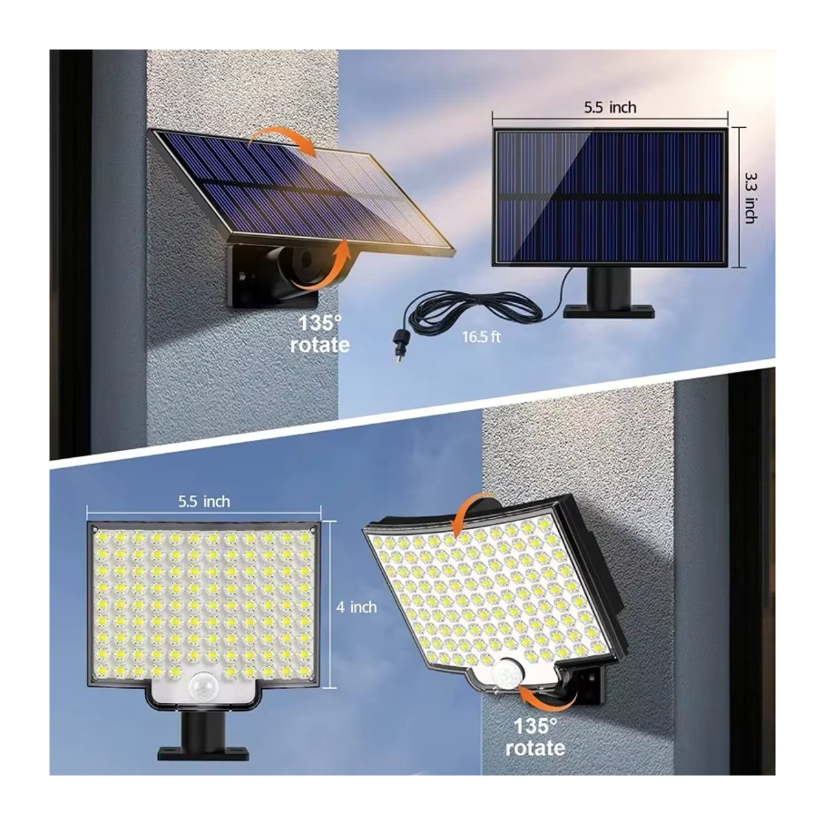 NEWBIRTH LED Solar-Bewegungsleuchte Außenstrahler Schwarz mit 106 LEDs und 4 Arbeitsmodi für Garten und Garage - Bild 4