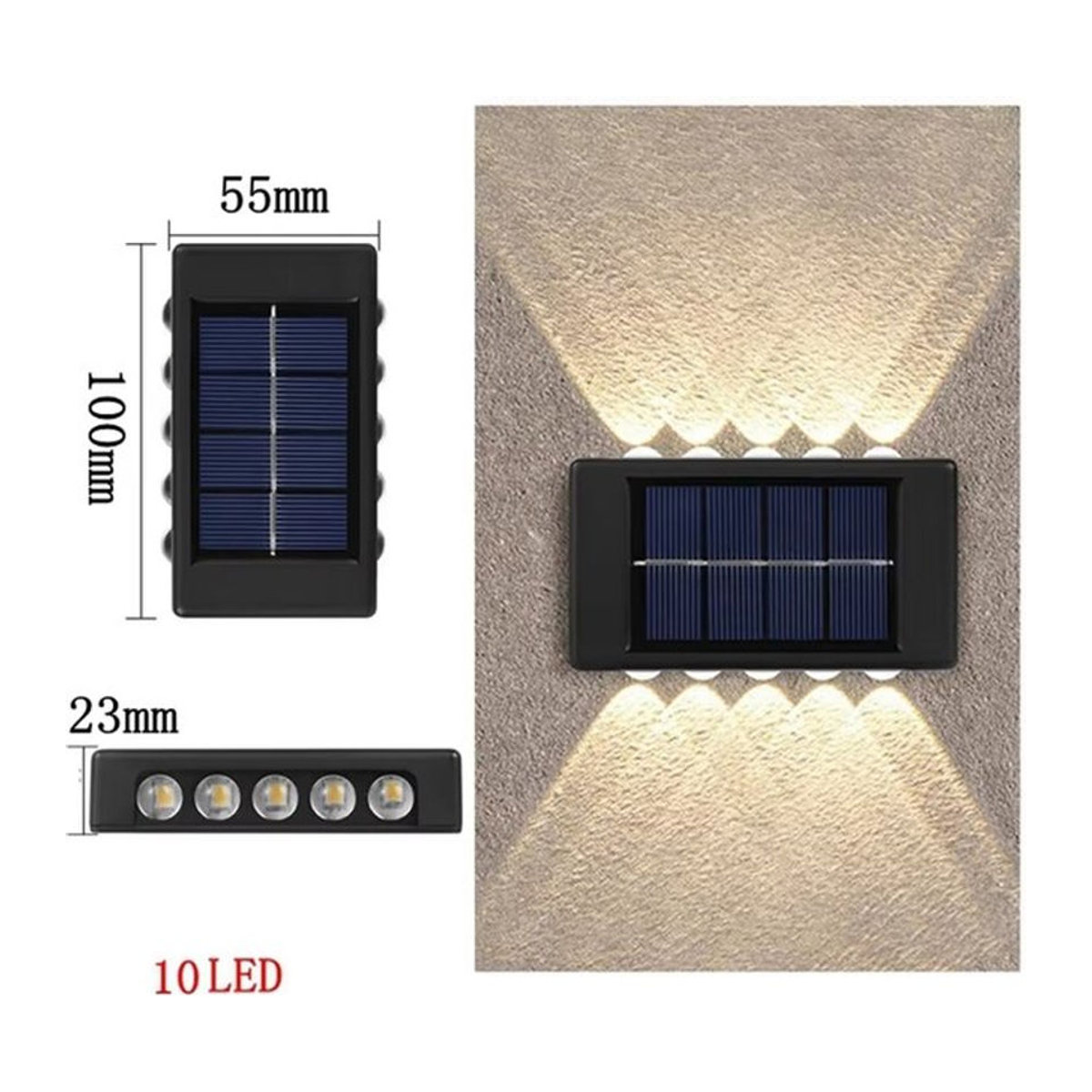 NEWBIRTH Solar-Außenwandleuchte mit 12 LEDs in Schwarz, wasserdichte Gartenleuchte aus Kunststoff für Hof und Balustrade - Bild 1
