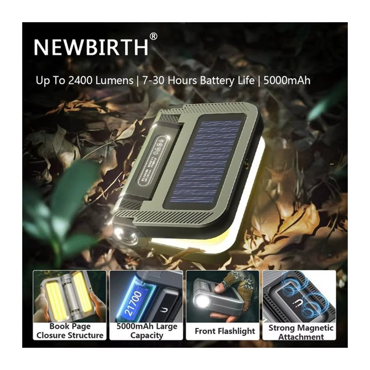 NEWBIRTH Solar LED Camping Licht Tragbare Zelt Laterne mit 5000 mAh Akku und 2400LM Wasserdichtes Outdoor Licht - Bild 1