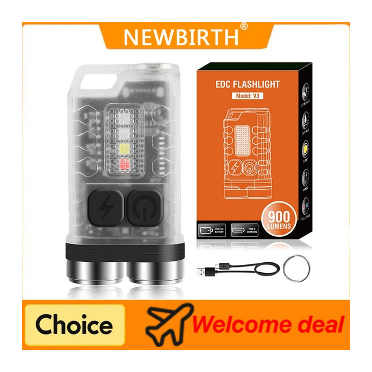 NEWBIRTH V3 EDC Schlüsselbund Taschenlampe mit USB-C, wiederaufladbar, Magnet, UV-Licht und wasserdicht - Bild 1