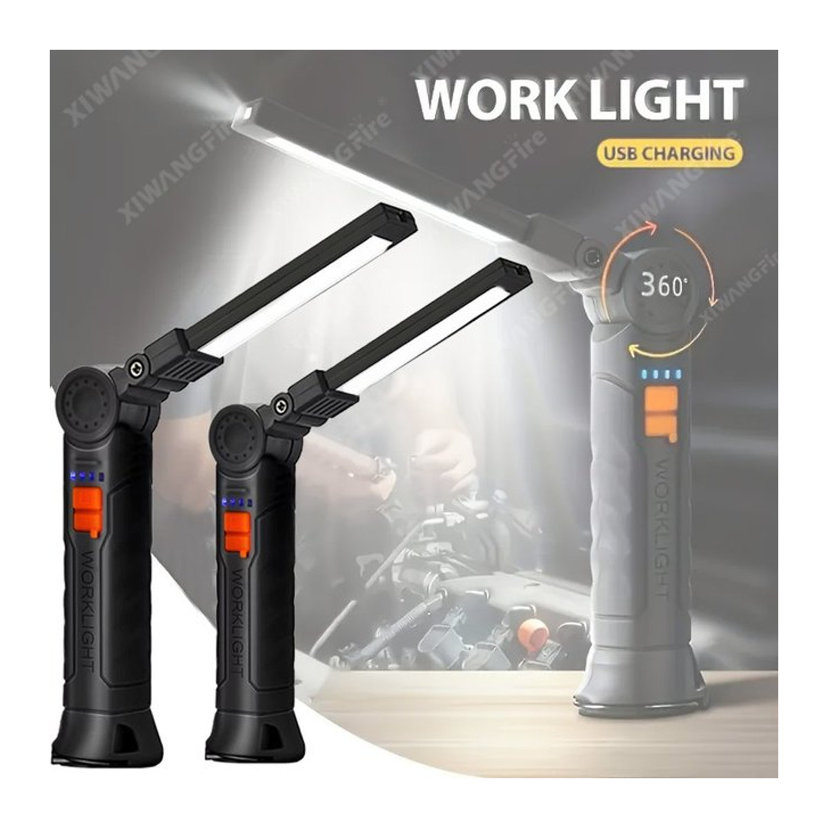 NEWBIRTH Wiederaufladbare LED-Taschenlampe mit Magnet und Haken, wasserdichte Arbeitsleuchte für Baustelle, Camping und Notfälle - Bild 1