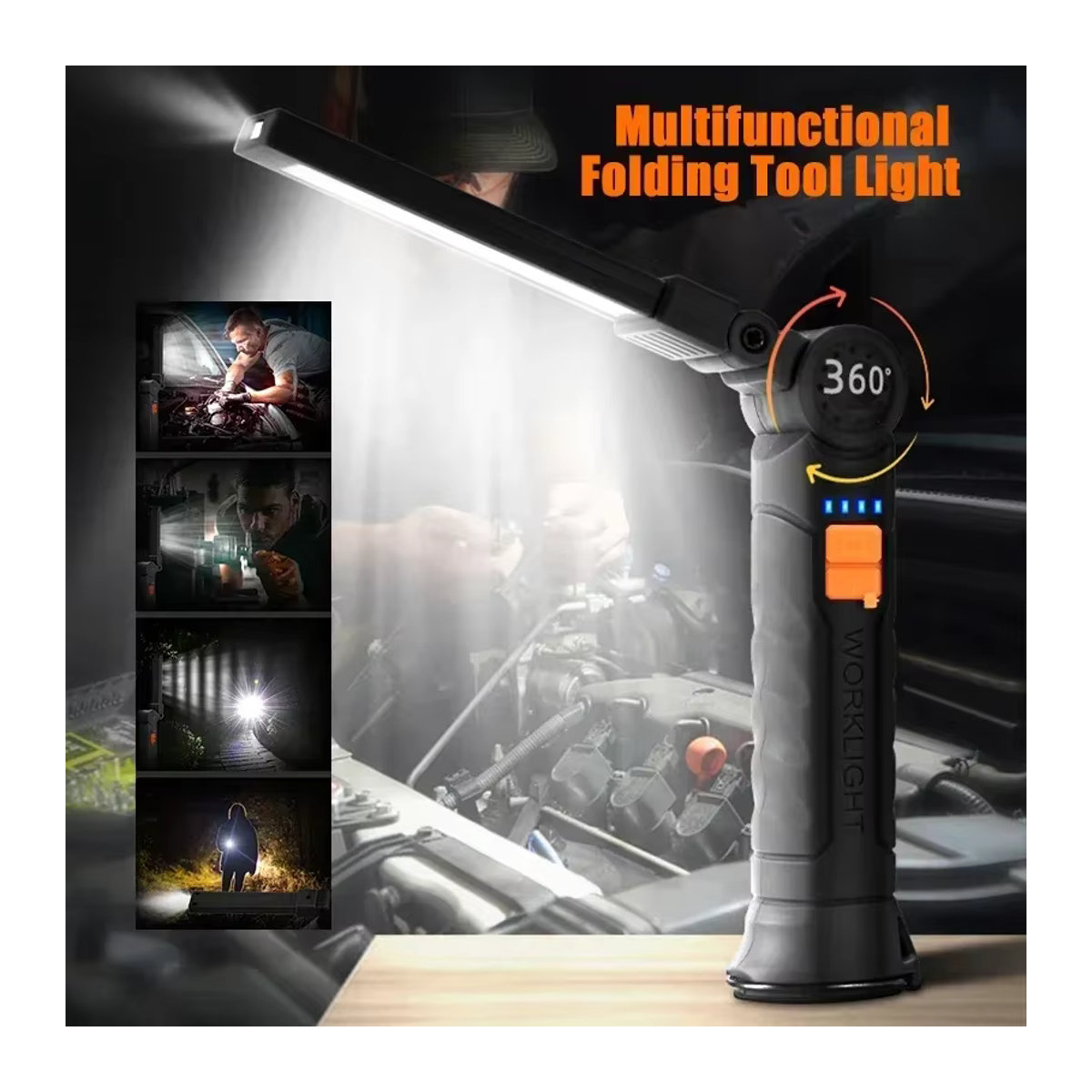 NEWBIRTH Wiederaufladbare LED-Taschenlampe mit Magnet und Haken, wasserdichte Arbeitsleuchte für Baustelle, Camping und Notfälle - Bild 4