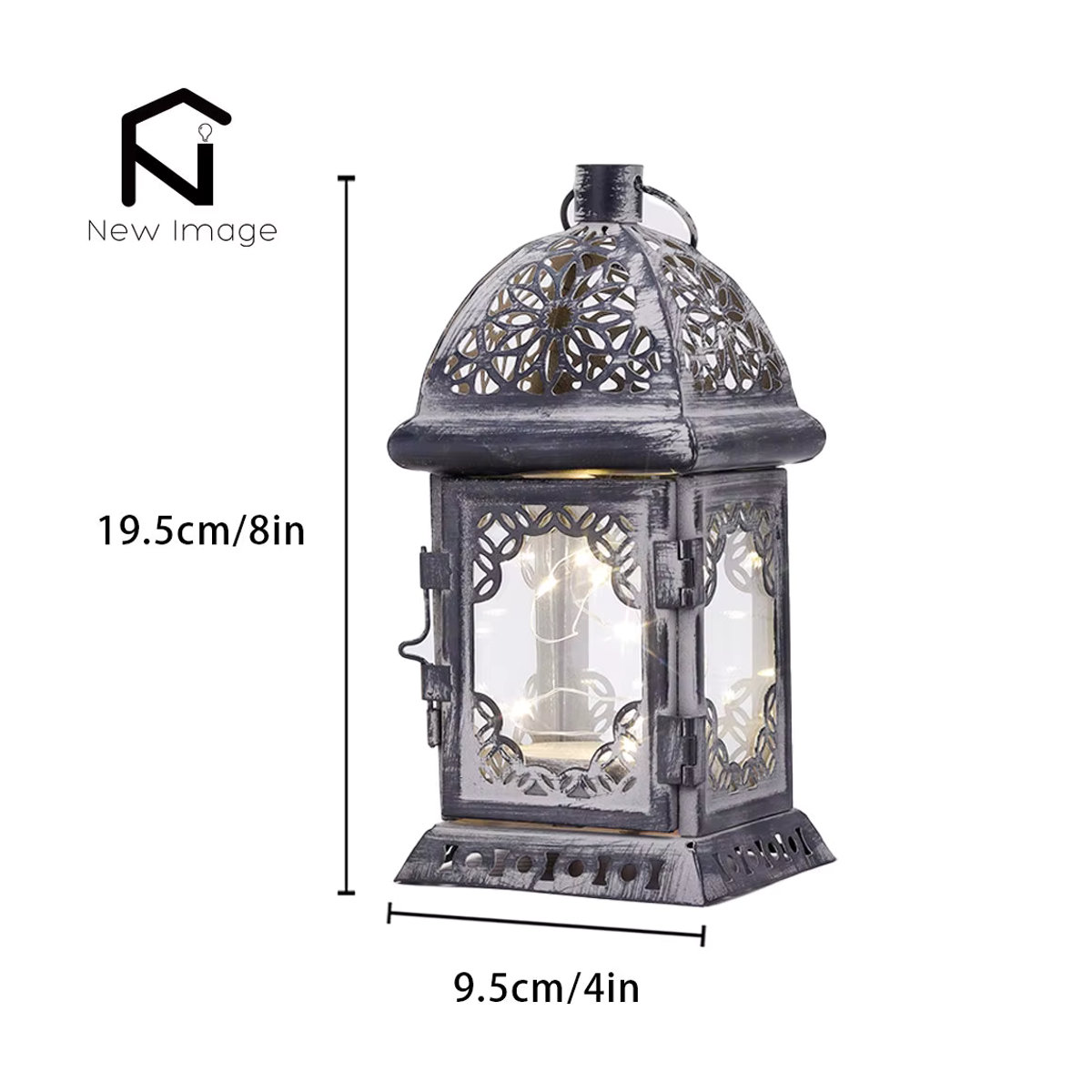 NEWIMAGE Retro Metall Tischlampe in Schwarz mit LED Fairy Lights als Vintage Kerzenhalter Laterne - Bild 6