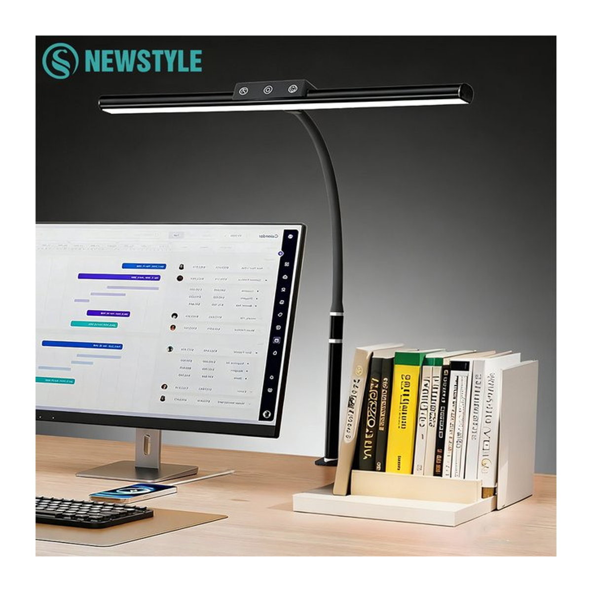 Newstyle LED-Klemmleuchte in Schwarz mit Touch-Modus, stufenloser Dimmung und flexiblem Schwanenhals für Büro und Zuhause - Bild 1