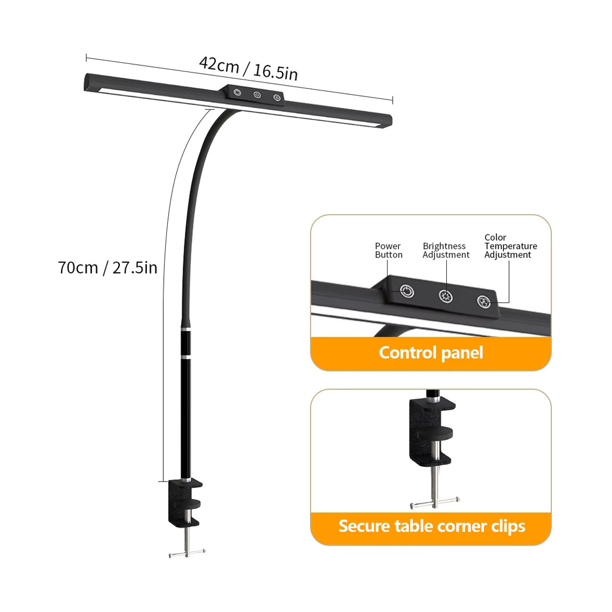 Newstyle LED-Klemmleuchte in Schwarz mit Touch-Modus, stufenloser Dimmung und flexiblem Schwanenhals für Büro und Zuhause - Bild 6
