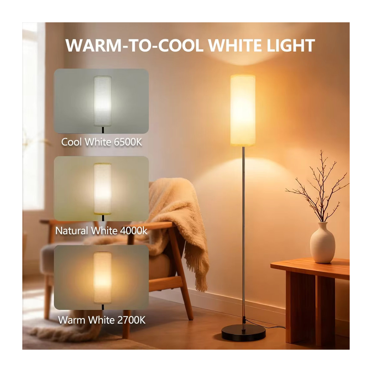 NEWSTYLE RGBW-Stehlampe in Schwarz mit musiksynchronisierter Beleuchtung, Bluetooth und App-Steuerung für ein modernes Umgebungslicht - Bild 2