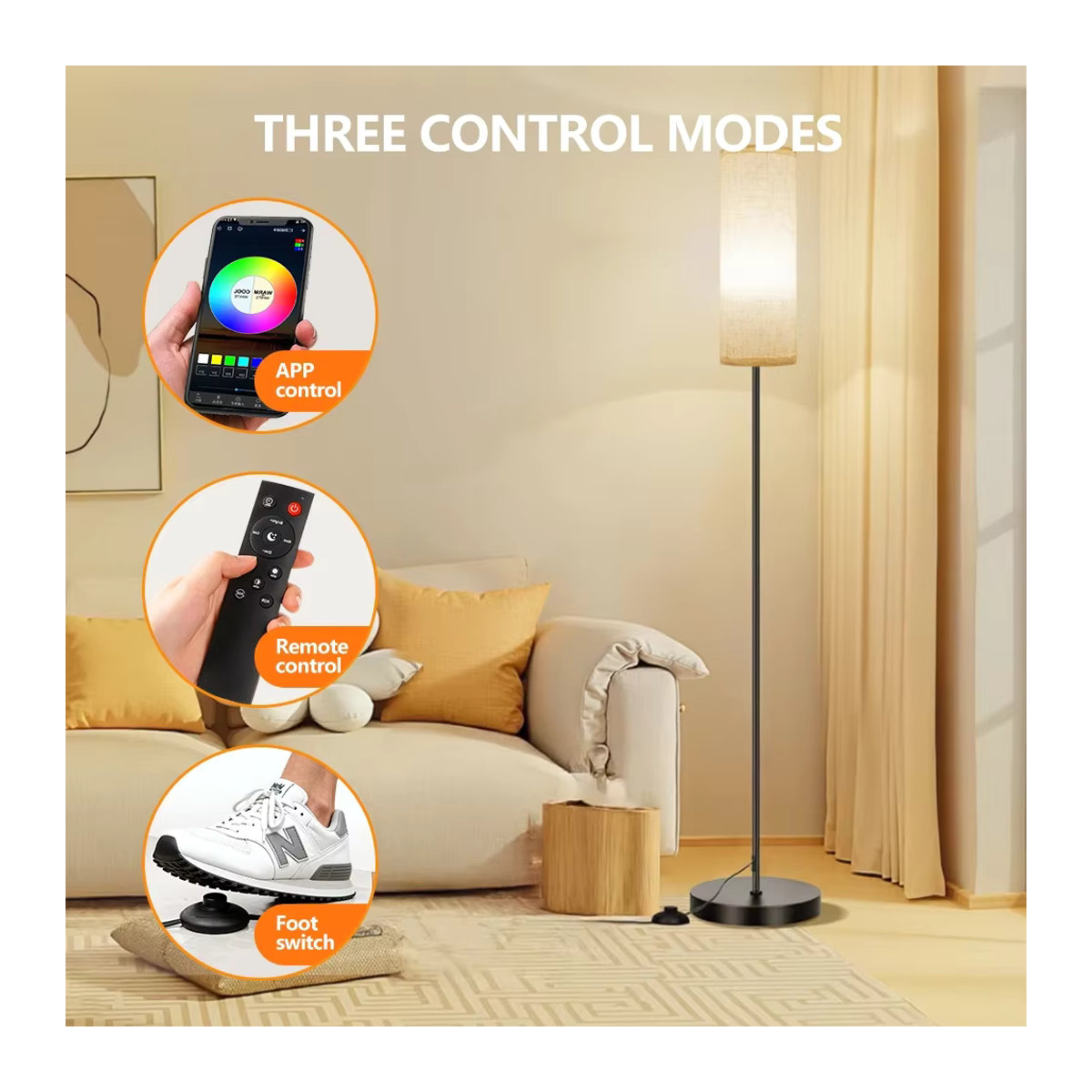 NEWSTYLE RGBW-Stehlampe in Schwarz mit musiksynchronisierter Beleuchtung, Bluetooth und App-Steuerung für ein modernes Umgebungslicht - Bild 6