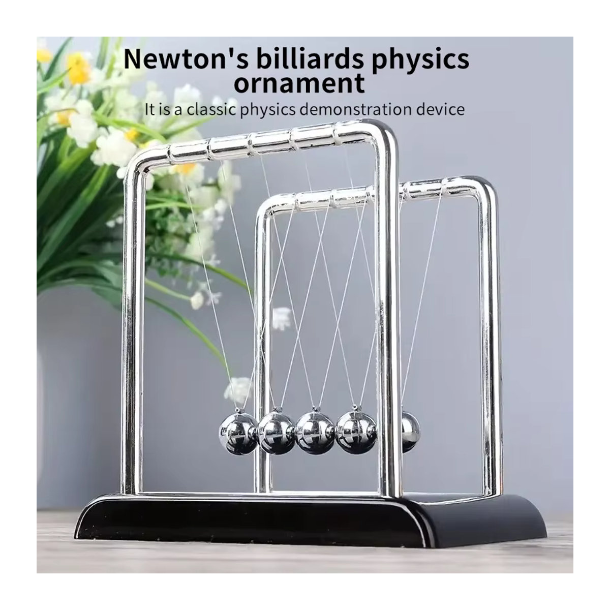 Newtons Wiege aus Metall in Silber als Physik-Lehrmittel und dekoratives Desktop-Spielzeug - Bild 2