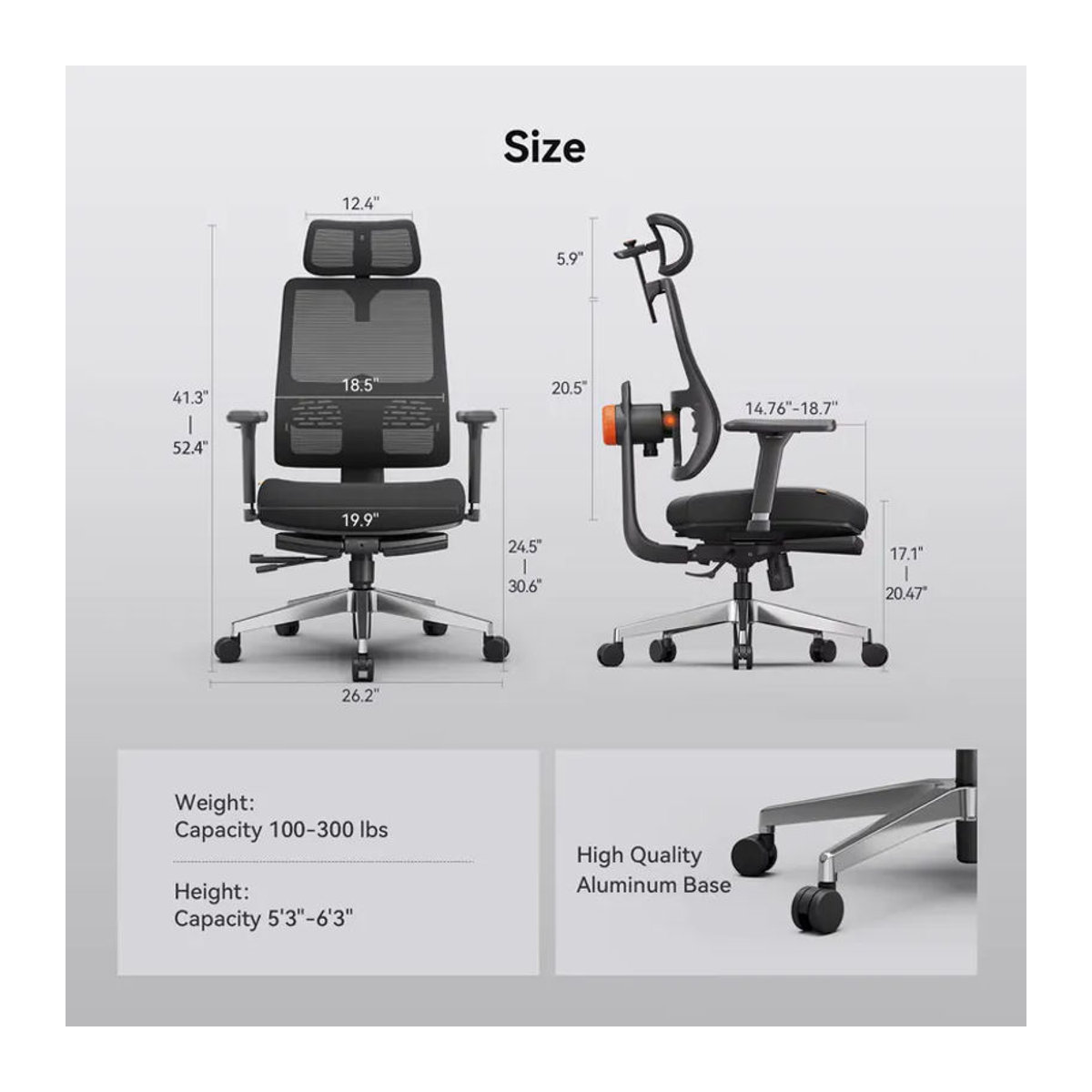 NEWTRAL MAGICH-BPRO Ergonomischer Bürostuhl mit Fußstütze und adaptiver Lendenwirbelstütze in Schwarz mit Mesh-Rückenlehne und Kopfstütze - Bild 2