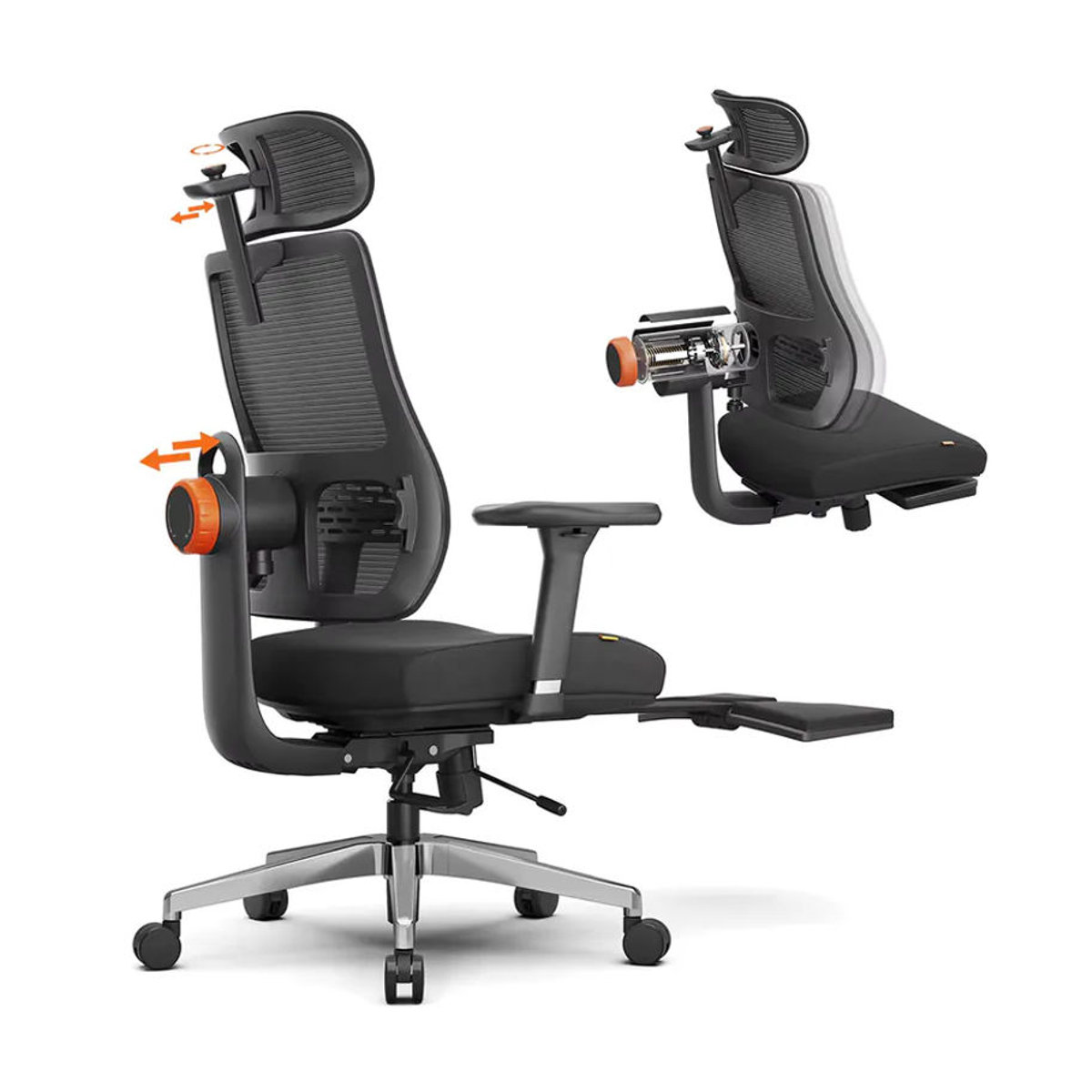 NEWTRAL MAGICH-BPRO Ergonomischer Bürostuhl mit Fußstütze und adaptiver Lendenwirbelstütze in Schwarz mit Mesh-Rückenlehne und Kopfstütze - Bild 5