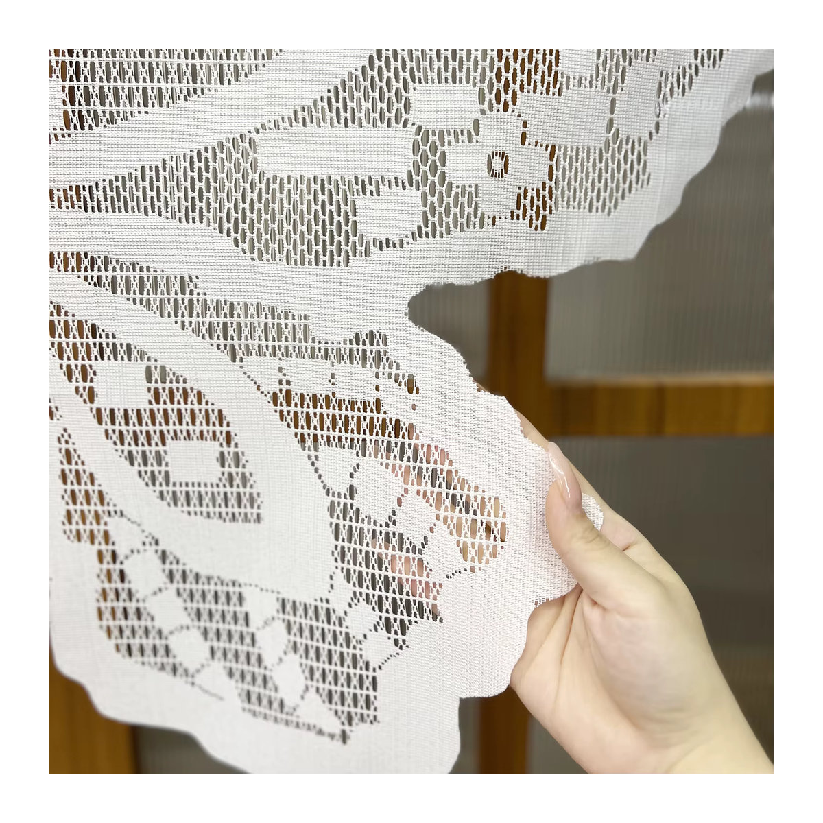 NewWPKIRA Kurzvorhang mit Schmetterlings-Stickerei und Spitze in Weiß für Küche und kleine Fenster - Bild 5