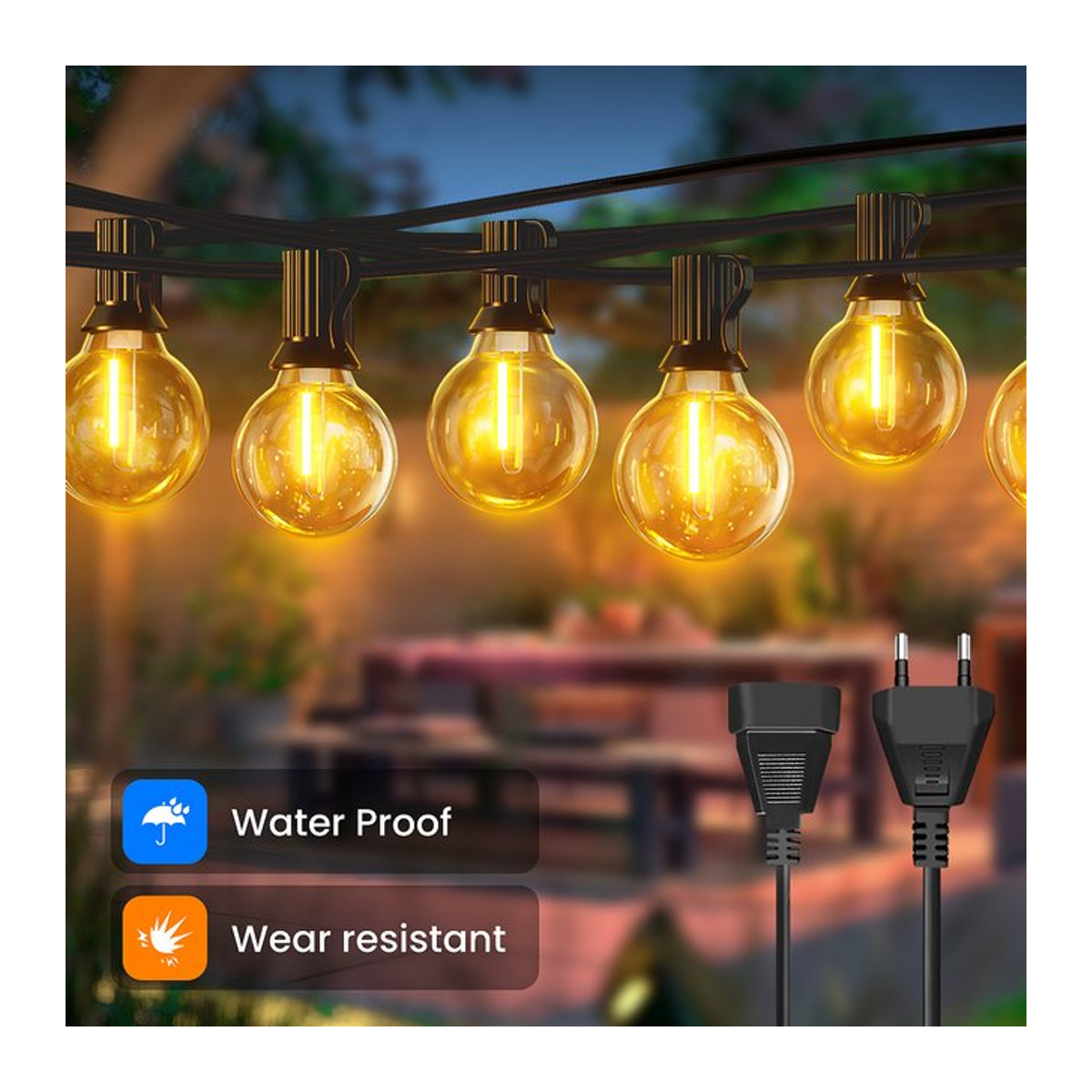 nexillumi G40 LED Außenbeleuchtung IP44 Lichterkette mit Stecker für Garten und Balkon - Bild 1