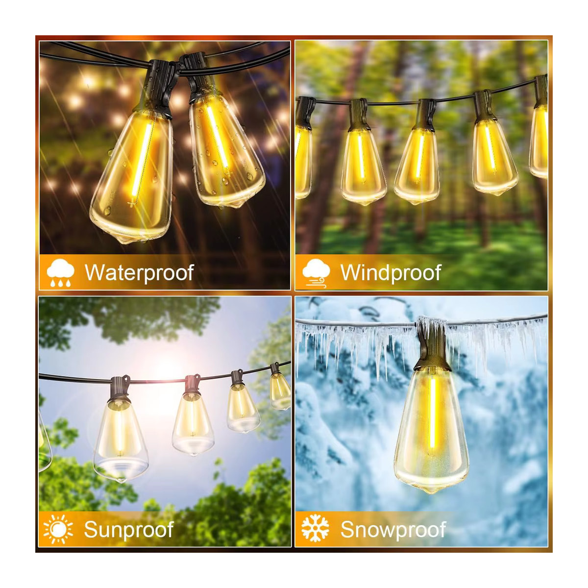 Nexillumi Solar-Lichterkette ST38 mit Fernbedienung in Schwarz, Wasserdichte und bruchsichere Retro-Glühbirnen für Garten und Veranda - Bild 2