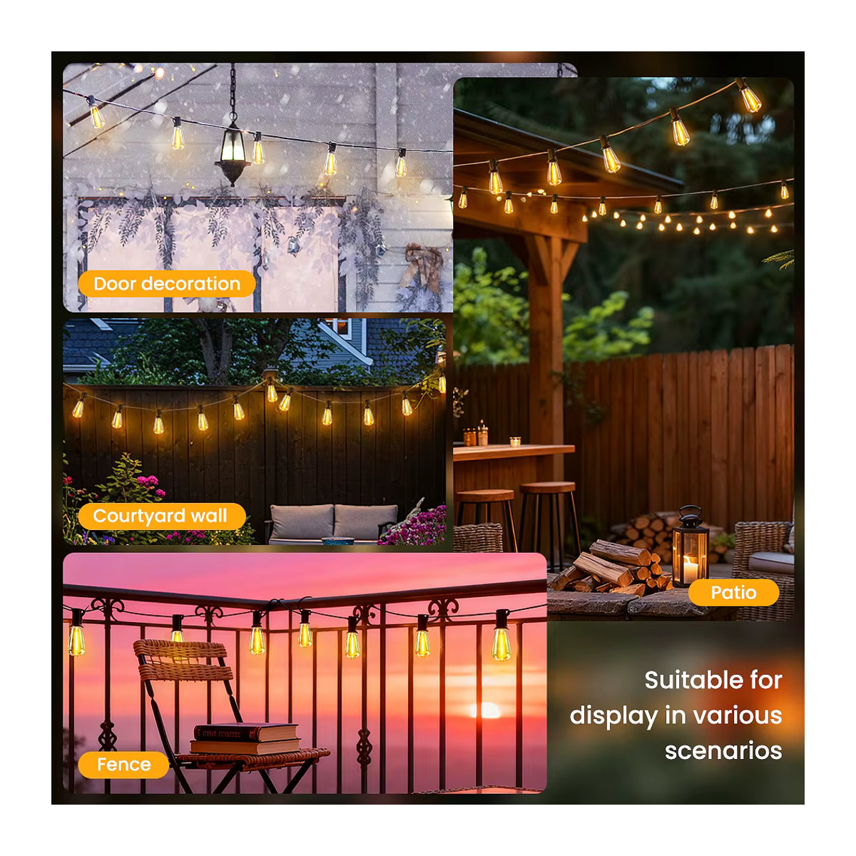 Nexillumi Solar-Lichterkette ST38 mit Fernbedienung in Schwarz, Wasserdichte und bruchsichere Retro-Glühbirnen für Garten und Veranda - Bild 6