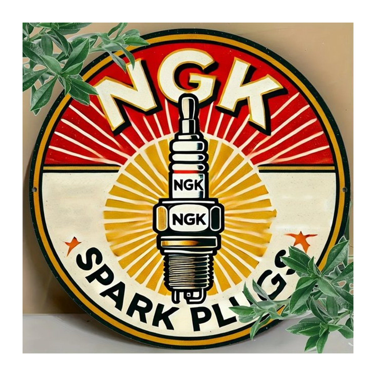 NGK Spark Plug Retro Wanddekoration aus Metall, mehrfarbig, B: 30,48 cm, H: 20,32 cm - Bild 1