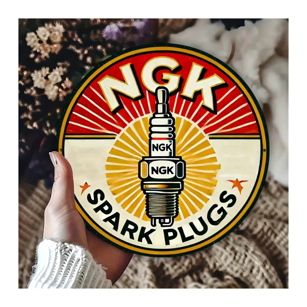 NGK Spark Plug Retro Wanddekoration aus Metall, mehrfarbig, B: 30,48 cm, H: 20,32 cm - Bild 4
