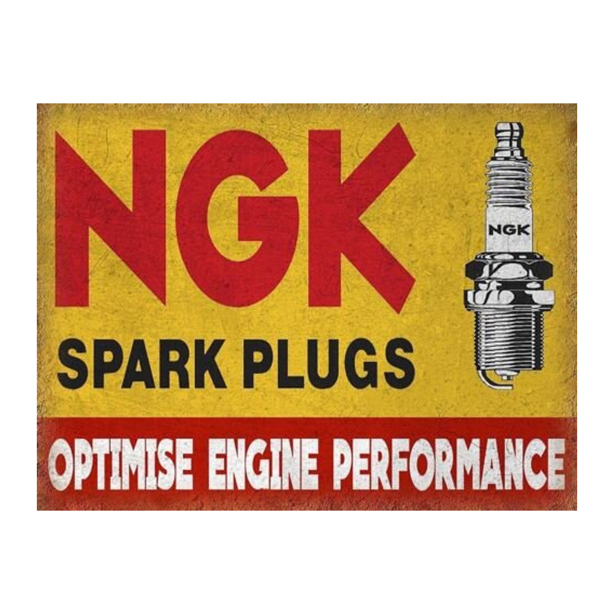 NGK Spark Plugs Vintage Retro Metall Blechschild Poster Plakette Wanddekoration in Gelb, A4, Querformat - Bild 1