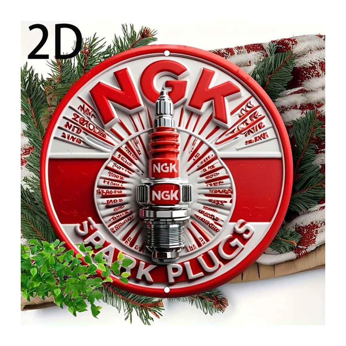 NGK Vintage Metall-Blechschild Rundes Zündkerzen-Logo in Rot-Weiß zur Wandmontage - Bild 1