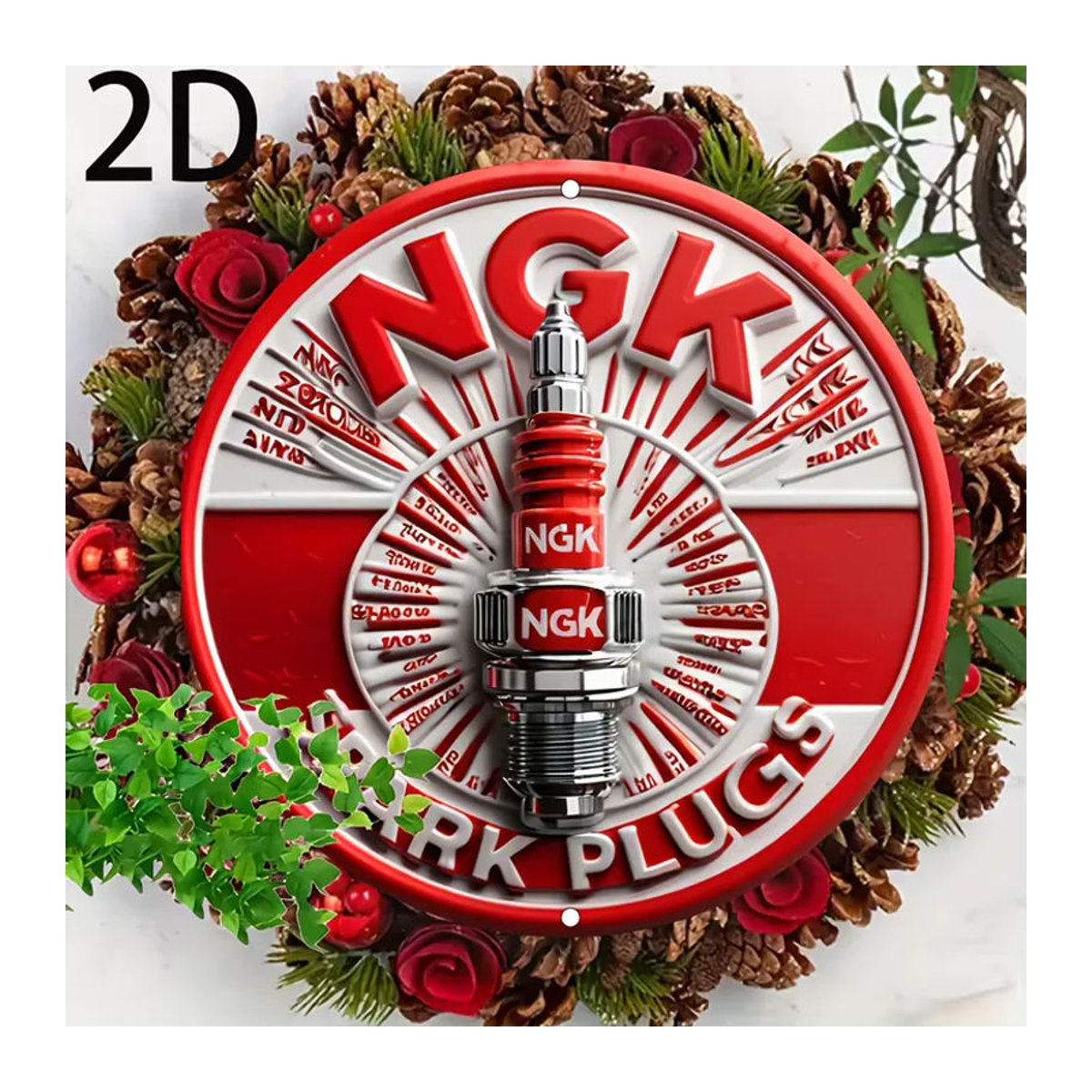 NGK Vintage Zündkerzen Rundmetallschild in Rot als Wanddekoration für Garage und Werkstatt - Bild 3