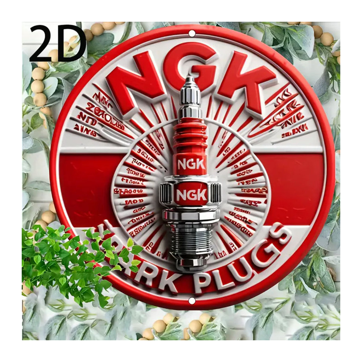 NGK Vintage Zündkerzen Rundmetallschild in Rot als Wanddekoration für Garage und Werkstatt - Bild 4