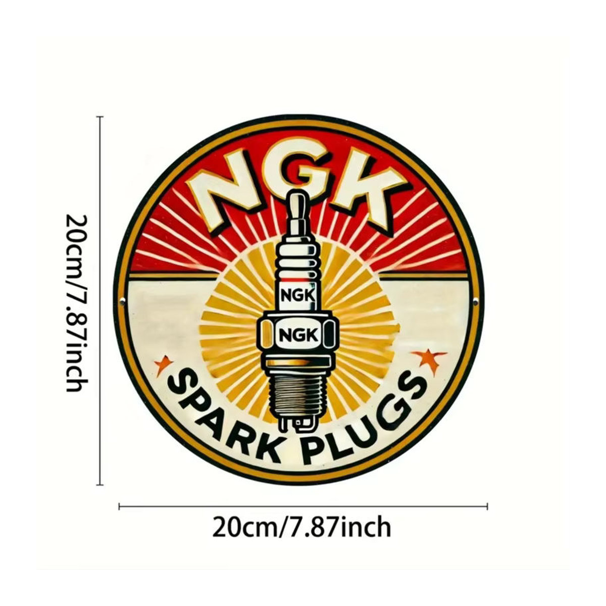 NGK Zündkerzen Wandkunst Dekoration aus Metall in Vintage-Optik, rund und mehrfarbig - Bild 2