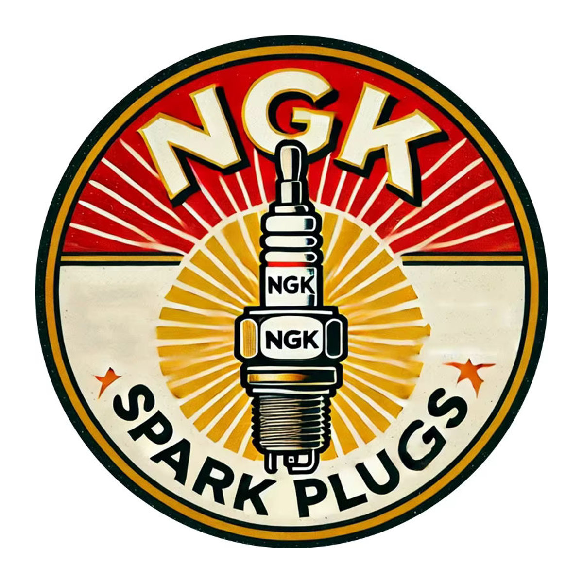 NGK Zündkerzen Wandkunst Dekoration aus Metall in Vintage-Optik, rund und mehrfarbig - Bild 3