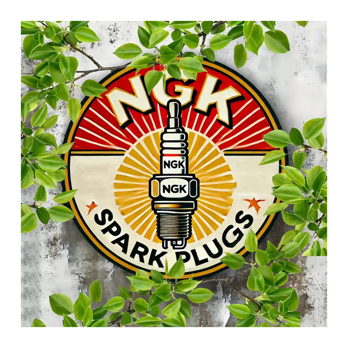 NGK Zündkerzen Wandkunst Dekoration aus Metall in Vintage-Optik, rund und mehrfarbig - Bild 6