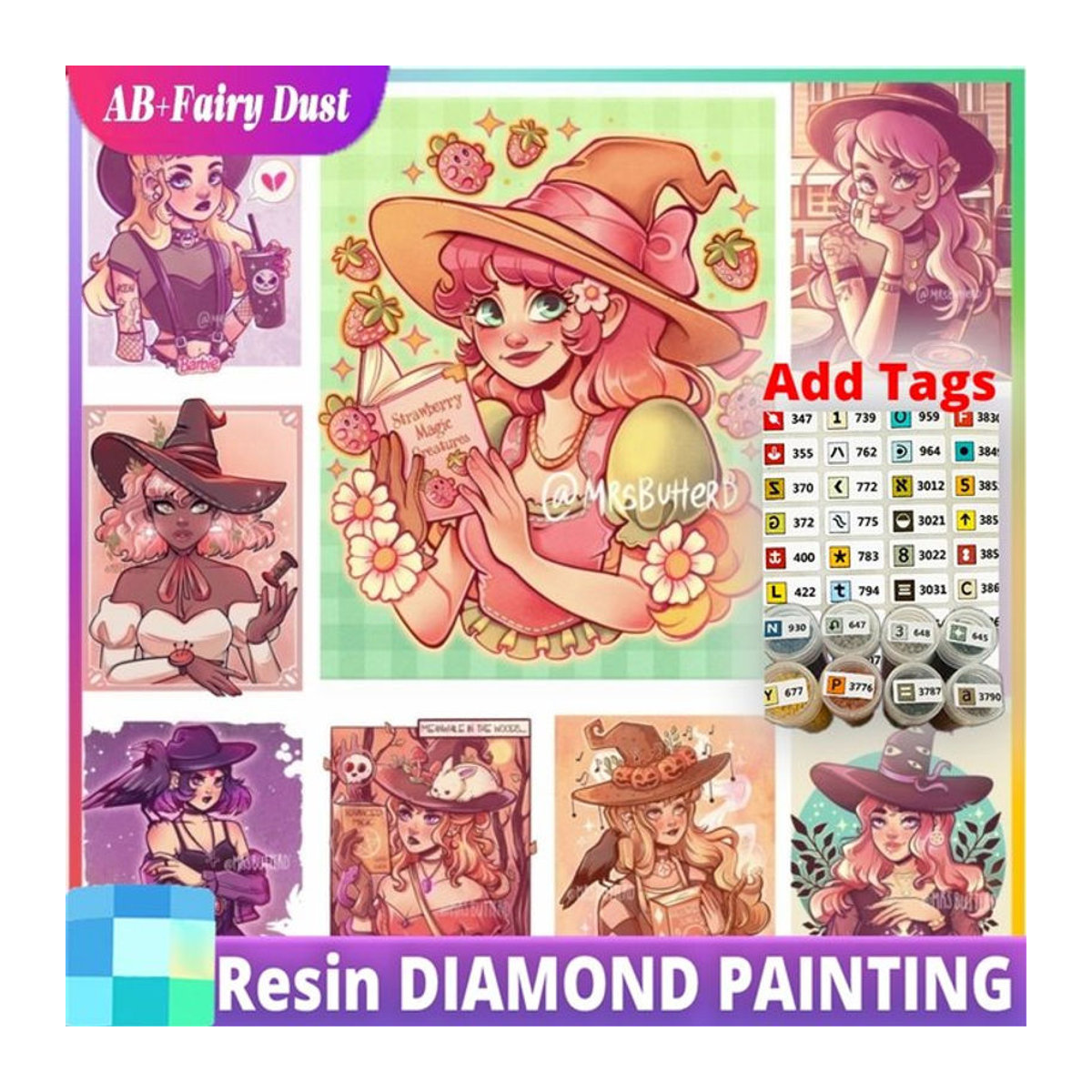 NIANHUA Diamantmalerei Set AB Fairy Dust mit DMC-Aufklebern, 5D DIY-Kunst Mosaik für Hexenmädchen, mehrfarbig - Bild 1