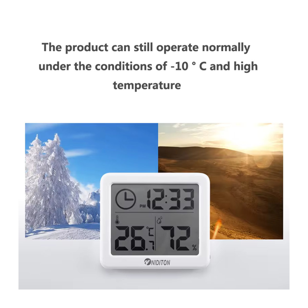 NIDITON Digitale Schreibtischuhr und Wanduhr mit Thermometer und Hygrometer in Weiß - Bild 4
