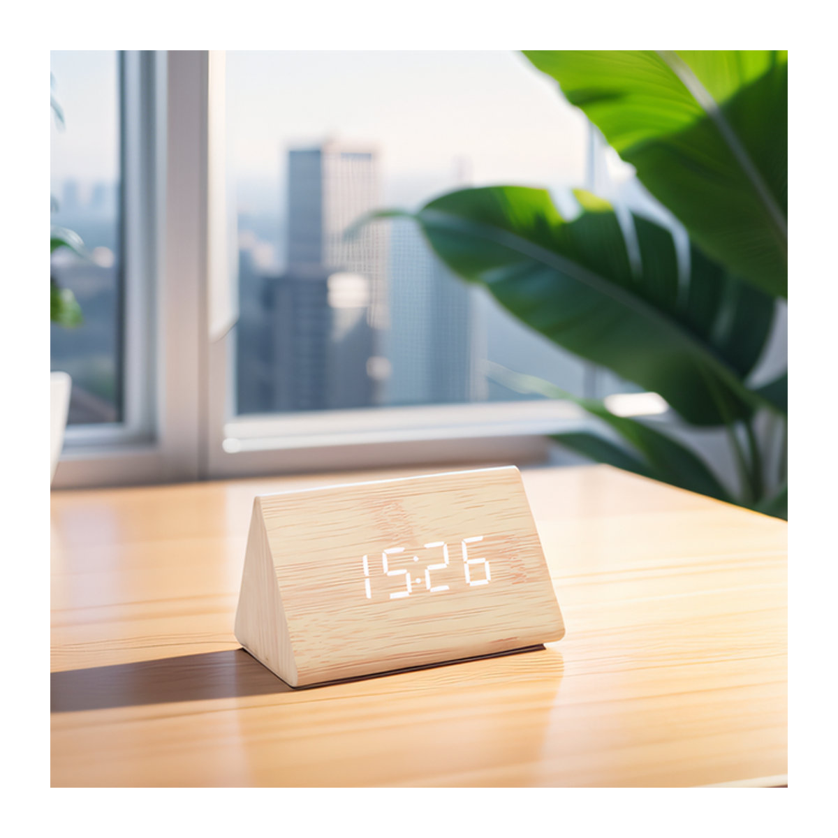 NIDITON Digitaler Holz Wecker mit Temperaturanzeige und Datumsanzeige, Skandinavisches Design in Braun und Beige - Bild 1