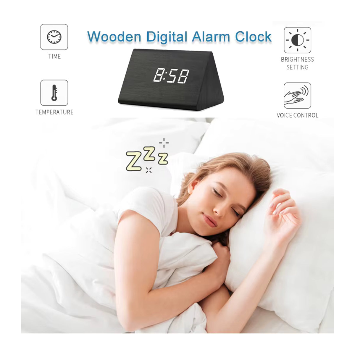 NIDITON Digitaler Holz Wecker mit Temperaturanzeige und Datumsanzeige, Skandinavisches Design in Braun und Beige - Bild 2