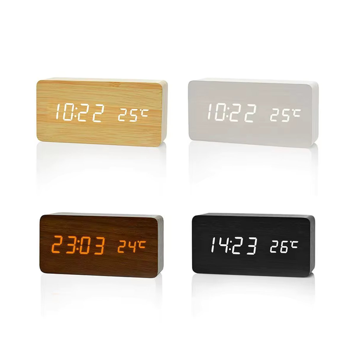 Niditon Digitaler Wecker aus Holz mit LED-Anzeige und Thermometer, minimalistische Tischuhr in Schwarz oder Braun - Bild 3