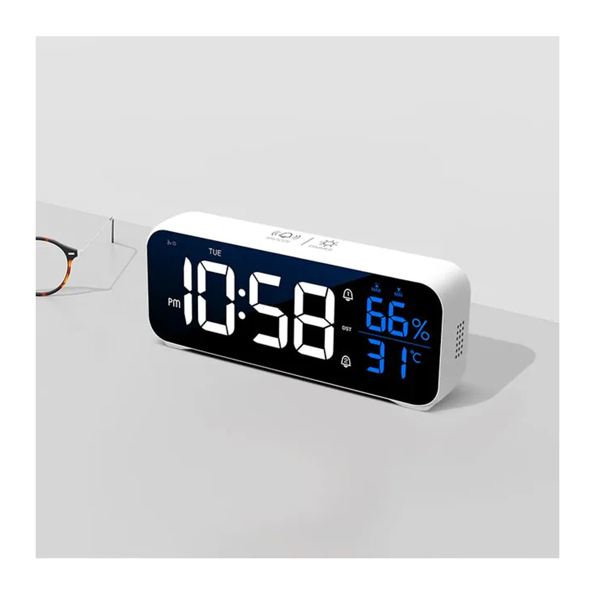 Niditon Digitaler Wecker in Weiß mit Temperatur und Luftfeuchtigkeit, wiederaufladbare Tischuhr mit zwei Alarmen und Thermometer/Hygrometer - Bild 1