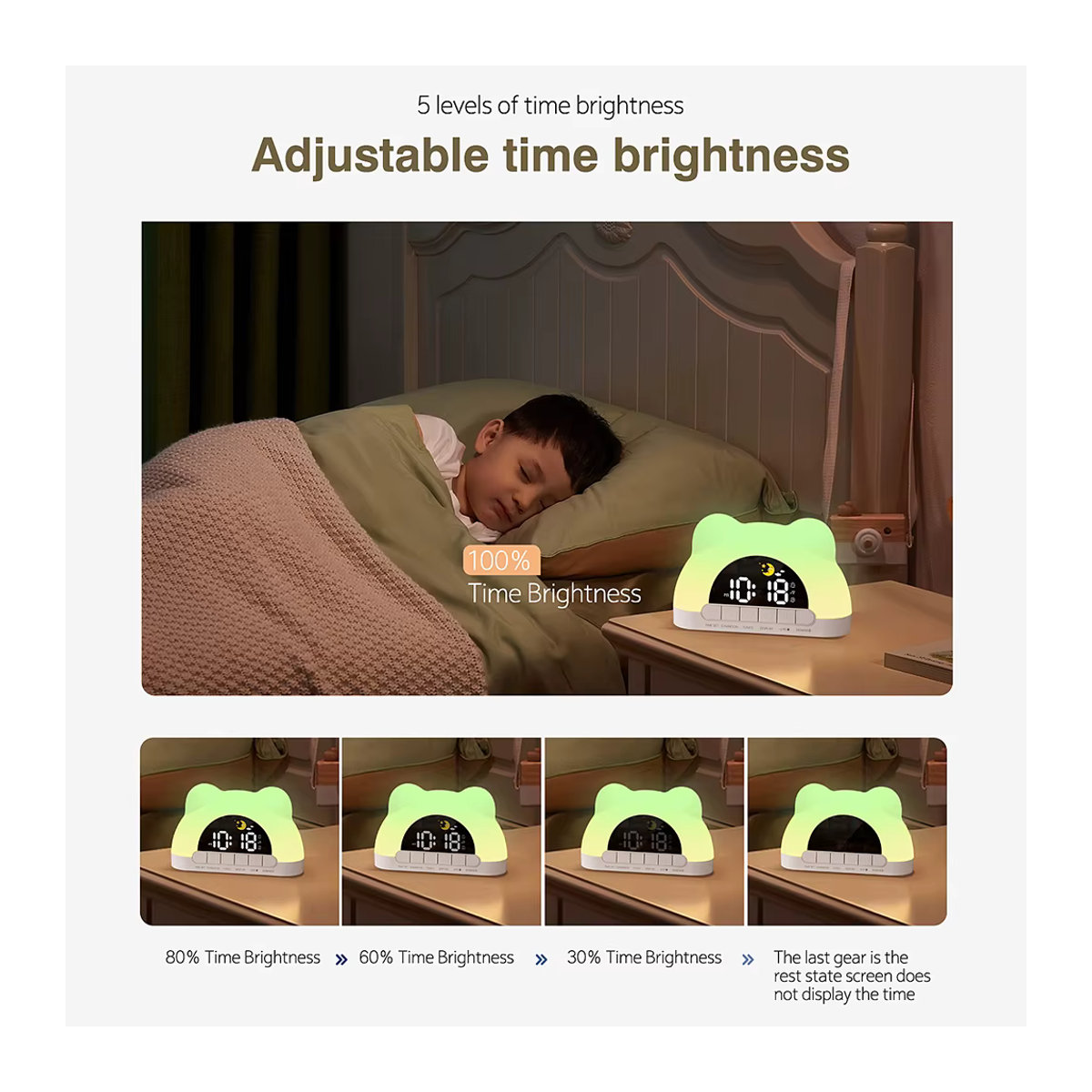Niditon Digitaluhr mit Wake Up Light Sonnenaufgang Wecker in niedlicher Bärenform, mehrfarbiges Nachtlicht für Kinder und Schlafzimmerdekoration - Bild 2