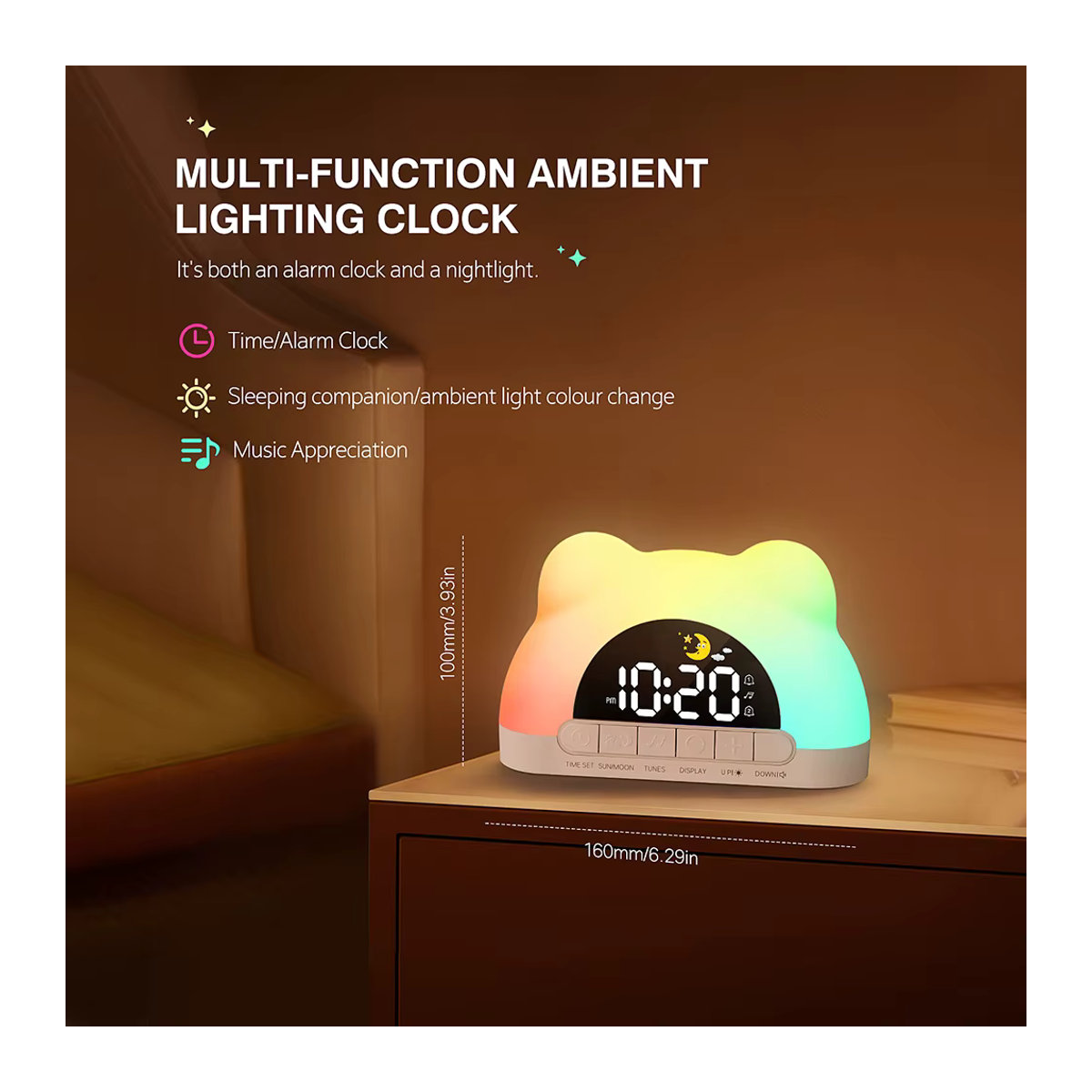 Niditon Digitaluhr mit Wake Up Light Sonnenaufgang Wecker in niedlicher Bärenform, mehrfarbiges Nachtlicht für Kinder und Schlafzimmerdekoration - Bild 6