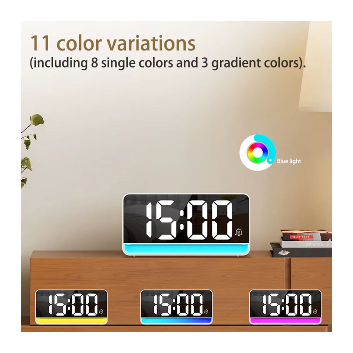 Niditon LED-Digitalwecker mit farbwechselndem Nachtlicht in Schwarz, minimalistisches Design für Schlafzimmer, Büro und Kinderzimmer - Bild 3