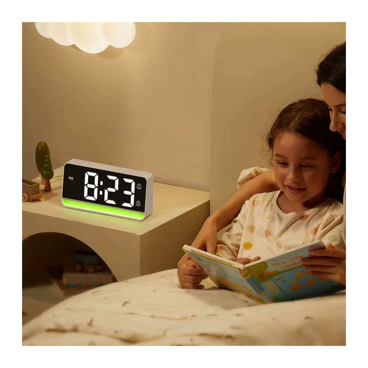 Niditon LED-Digitalwecker mit farbwechselndem Nachtlicht in Schwarz, minimalistisches Design für Schlafzimmer, Büro und Kinderzimmer - Bild 5