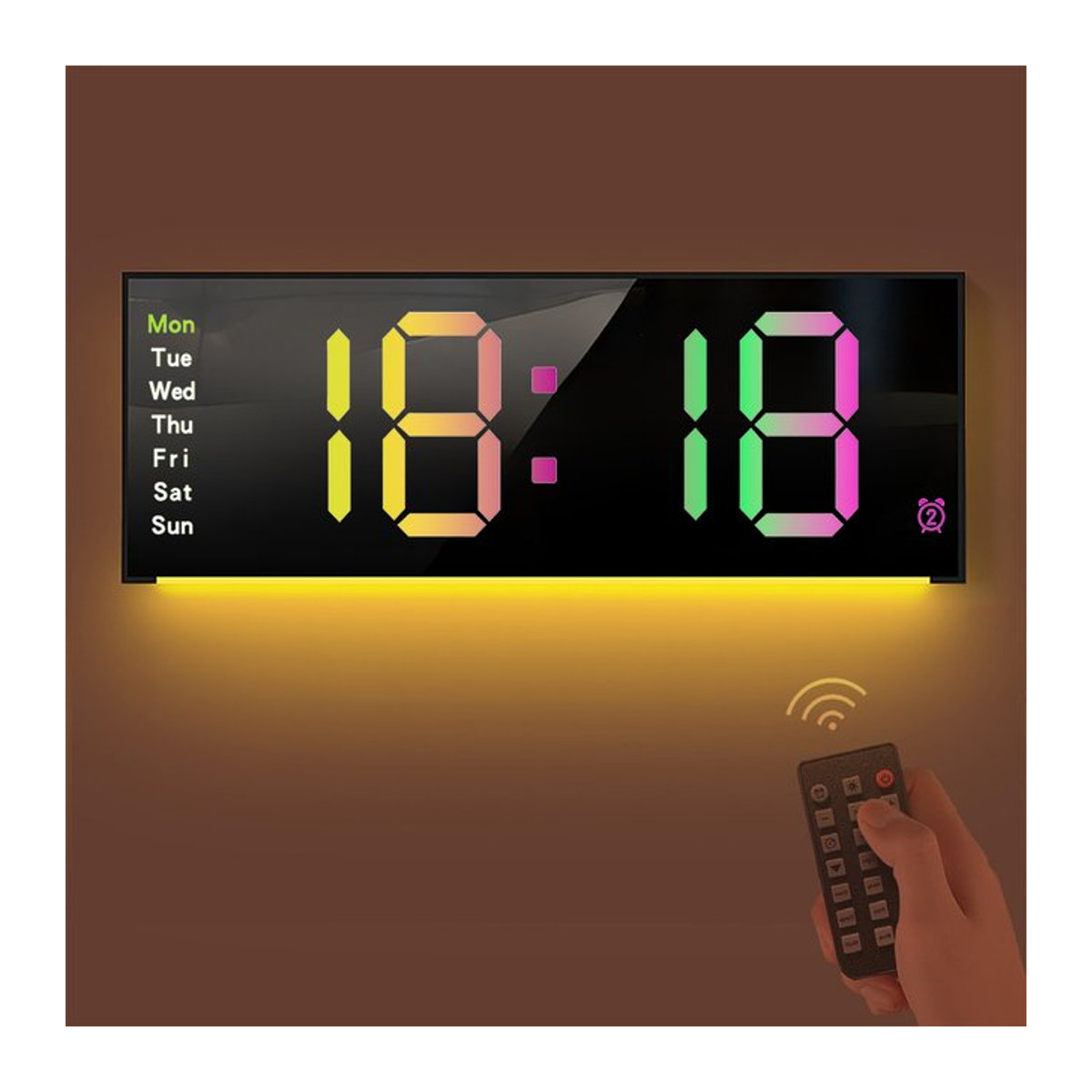 Niditon LED-Wanduhr Digitaler Wecker mit Fernbedienung und Nachtlicht in Schwarz - Bild 1