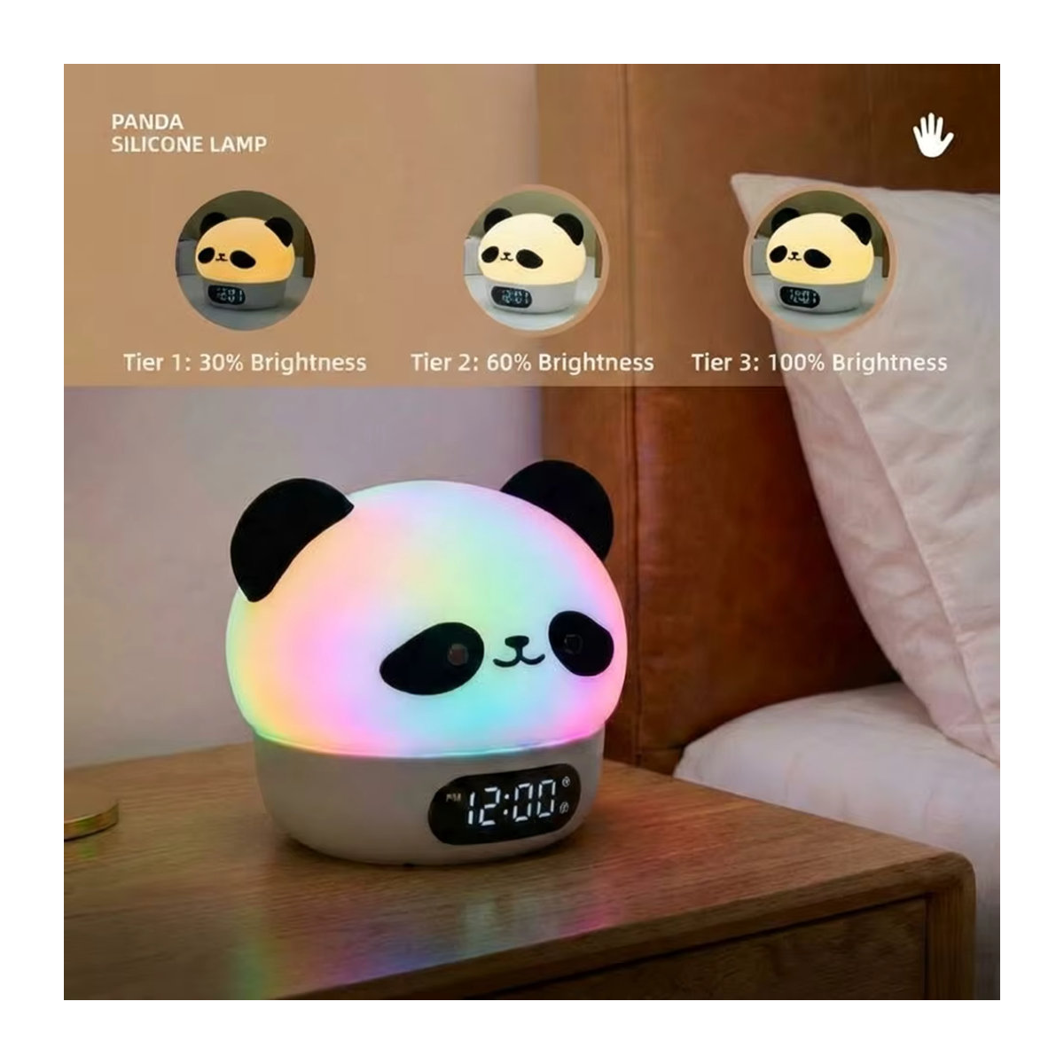 Niditon Panda Digitaler Wecker und Nachtleuchte mit Berührungssensor, Wiederaufladbare Kinderlampe in Bunt, Weiß oder Schwarz/Weiß - Bild 3