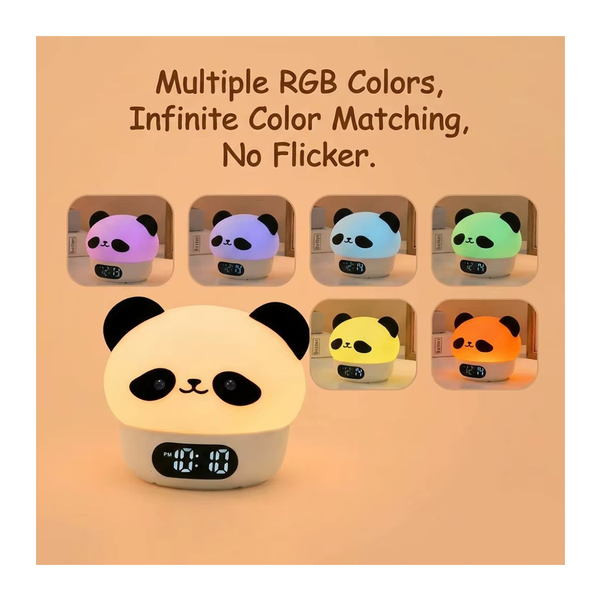 Niditon Panda Digitaler Wecker und Nachtleuchte mit Berührungssensor, Wiederaufladbare Kinderlampe in Bunt, Weiß oder Schwarz/Weiß - Bild 4