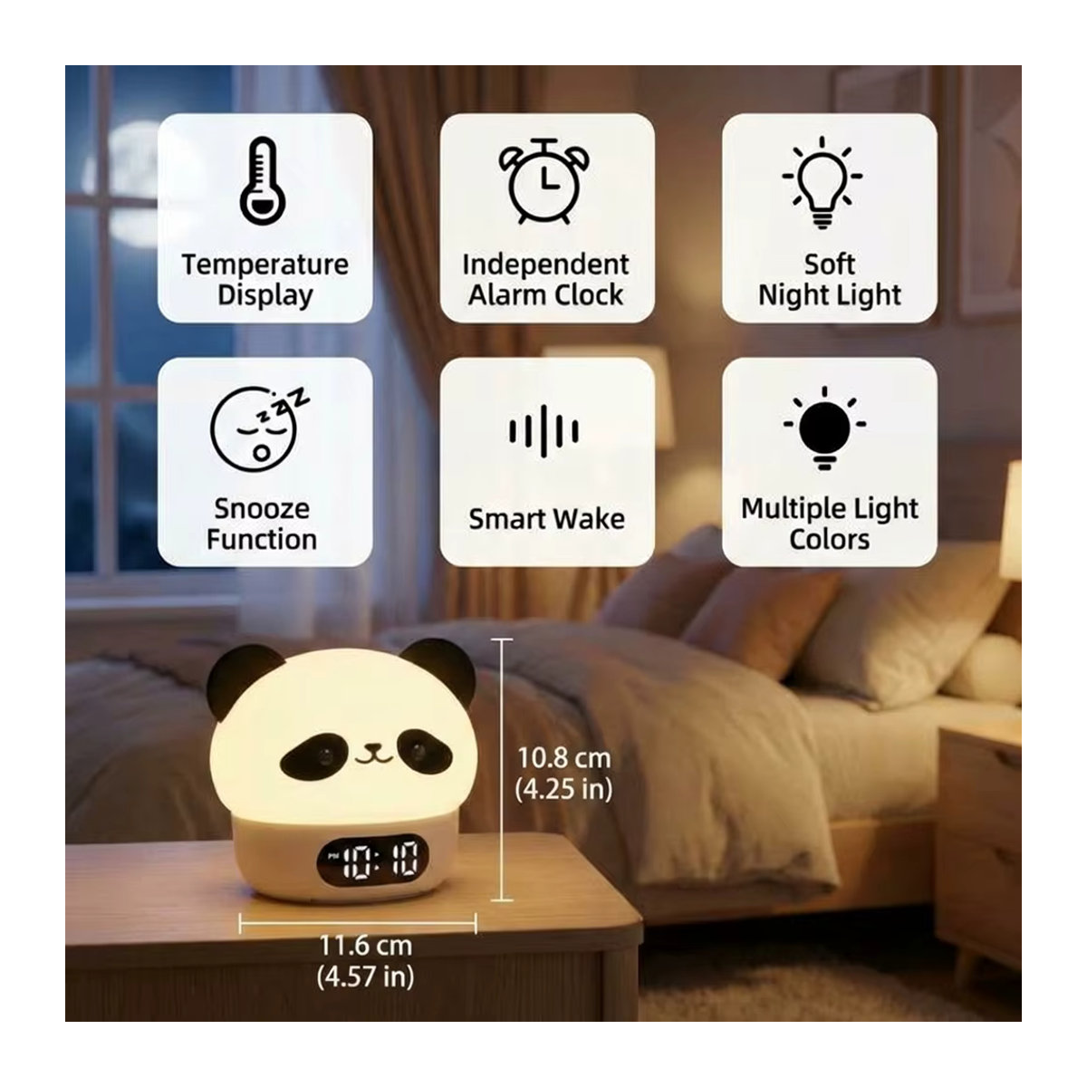 Niditon Panda Digitaler Wecker und Nachtleuchte mit Berührungssensor, Wiederaufladbare Kinderlampe in Bunt, Weiß oder Schwarz/Weiß - Bild 6