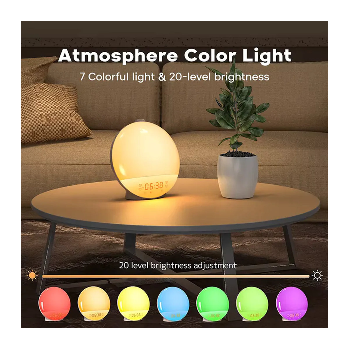 Niditon Wake Up Light Wecker mit Sonnenaufgang und Sonnenuntergang Simulation, Digitaluhr mit Nachtlicht und FM Radio, Weiß - Bild 2