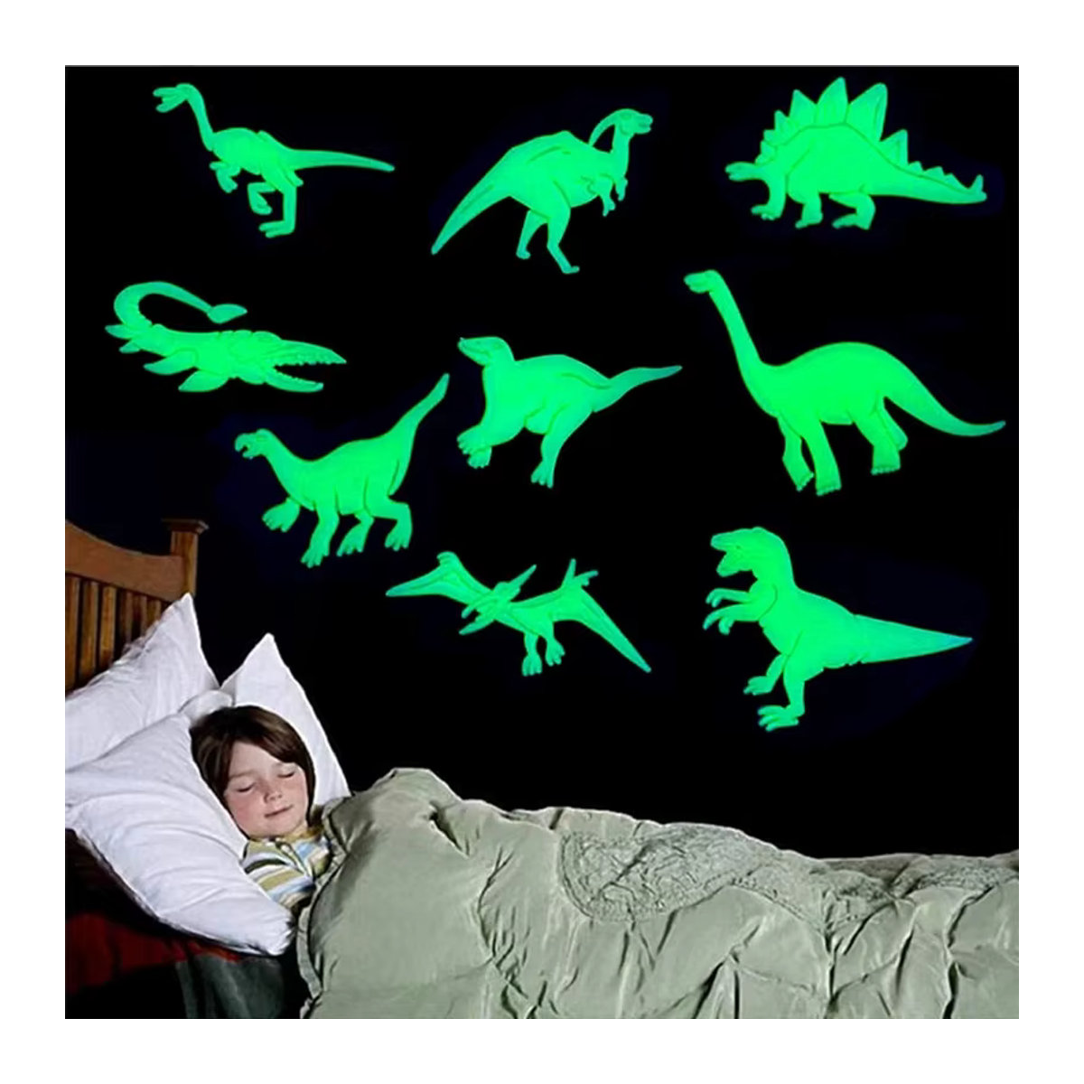 Niedliche Dinosaurier und Sterne Wandaufkleber für Kinder in Grün zur Raumdekoration - Bild 2