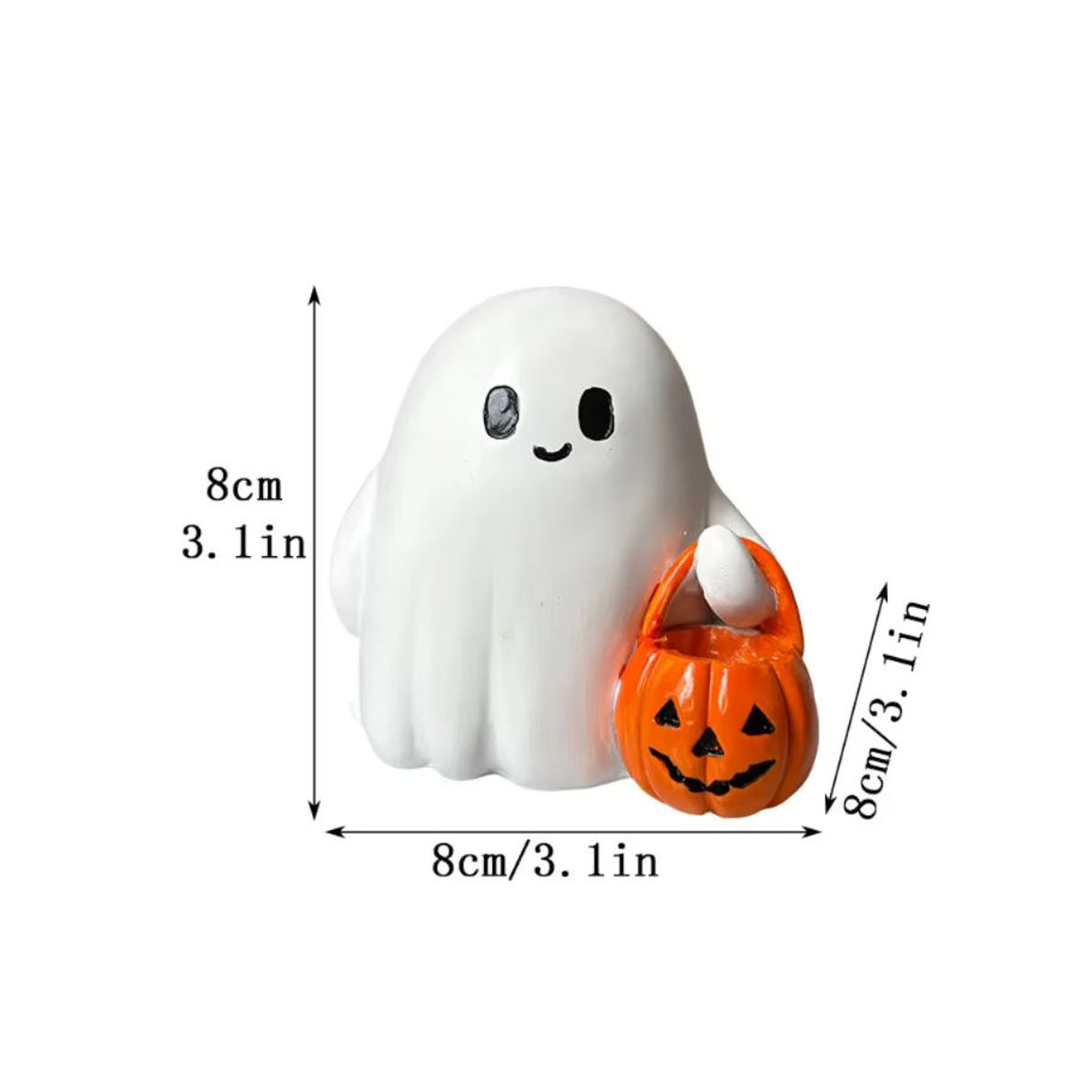 Niedliche Halloween-Geisterstatue mit Kürbis aus weißem Kunstharz für die Dekoration in Innenräumen und im Garten - Bild 6
