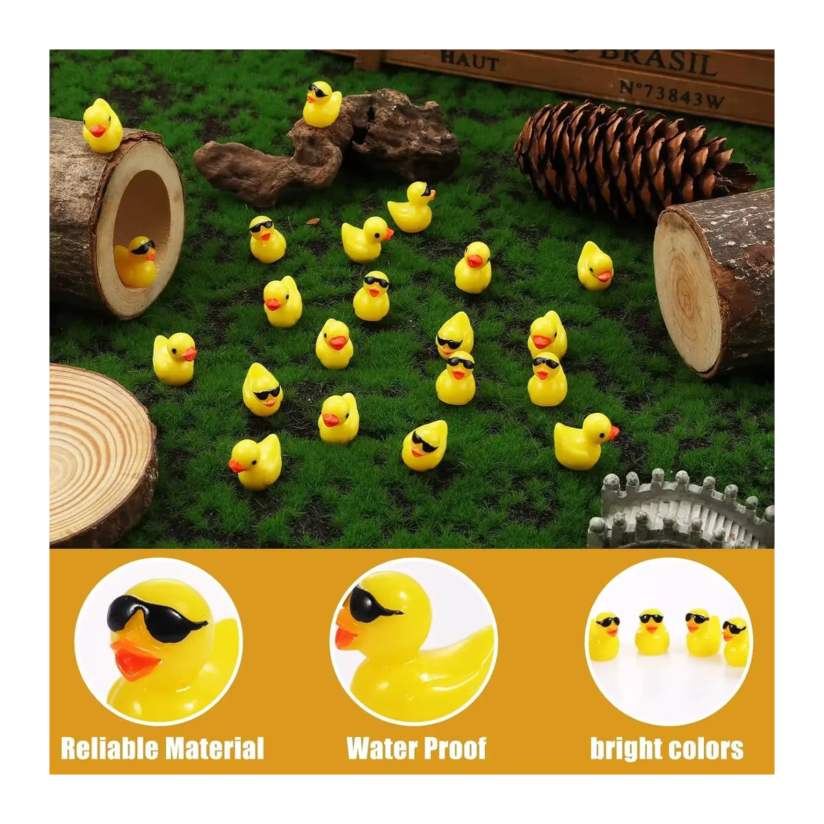Niedliche Mini-Enten aus Kunstharz mit Sonnenbrille in Gelb für DIY, Puppenhaus und Landschaftsdekoration, 100 Stück - Bild 3
